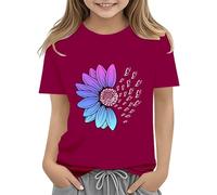 vaolkwsacz T-shirt de tournesols pour filles - Graphique - Fleurs mignonnes - T-shirts amples - Col rond - Manches courtes - Décontracté, Bordeaux, 4-5 ans