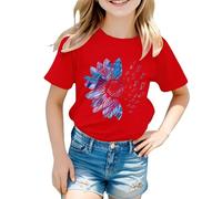 vaolkwsacz T-shirt de tournesols pour filles - Graphique - Fleurs mignonnes - T-shirts amples - Col rond - Manches courtes - Décontracté - Peindre, rouge, 2-3 ans