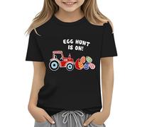 vaolkwsacz T-shirt lapin de Pâques pour enfants avec œufs colorés et design T-shirt doux pour filles Leggings confortables et élégants pour filles, Noir , 4-5 ans