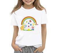 vaolkwsacz T-shirt lapin de Pâques pour enfants avec œufs colorés et design T-shirt doux pour filles Chemises confortables et élégantes S filles, Blanc., 4-5 ans