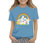 vaolkwsacz T-shirt lapin de Pâques pour enfants avec œufs colorés et design T-shirt doux pour filles Chemises confortables et élégantes S filles, bleu clair, 3-4 ans