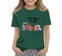 vaolkwsacz T-shirt lapin de Pâques pour enfants avec œufs colorés et design T-shirt doux pour filles Leggings confortables et élégants pour filles, vert, 3-4 ans