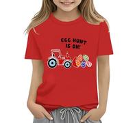 vaolkwsacz T-shirt lapin de Pâques pour enfants avec œufs colorés et design T-shirt doux pour filles Leggings confortables et élégants pour filles, rouge, 3-4 ans