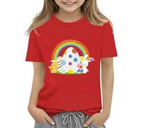 vaolkwsacz T-shirt lapin de Pâques pour enfants avec œufs colorés et design T-shirt doux pour filles Chemises confortables et élégantes S filles, rouge, 10-11Years