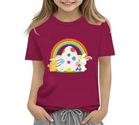 vaolkwsacz T-shirt lapin de Pâques pour enfants avec œufs colorés et design T-shirt doux pour filles Chemises confortables et élégantes S filles, Bordeaux, 2-3 ans