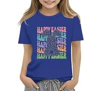 vaolkwsacz T-shirt lapin de Pâques pour enfants avec œufs colorés et design T-shirt doux pour filles confortable et élégant pour bébé 1 tenue, bleu foncé, 10-11Years