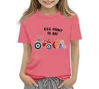 vaolkwsacz T-shirt lapin de Pâques pour enfants avec œufs colorés et design T-shirt doux pour filles Leggings confortables et élégants pour filles, Rose, 3-4 ans