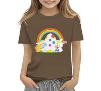 vaolkwsacz T-shirt lapin de Pâques pour enfants avec œufs colorés et design T-shirt doux pour filles Chemises confortables et élégantes S filles, marron, 3-4 ans