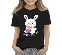 vaolkwsacz T-shirt pour enfants avec œufs colorés et design - T-shirt doux pour filles - Confortable et élégant - Pour enfants, Noir , 4-5 ans