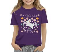 vaolkwsacz T-shirt pour enfants Easter Bunny avec œufs colorés et design T-shirt doux pour filles T-shirt d'anniversaire confortable et élégant 1 an avec nom, lilas, 12-13 ans