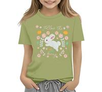 vaolkwsacz T-shirt pour enfants Easter Bunny avec œufs colorés et design T-shirt doux pour filles T-shirt d'anniversaire confortable et élégant 1 an avec nom, AG, 6-7 ans