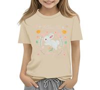 vaolkwsacz T-shirt pour enfants Easter Bunny avec œufs colorés et design T-shirt doux pour filles T-shirt d'anniversaire confortable et élégant 1 an avec nom, kaki, 2-3 ans
