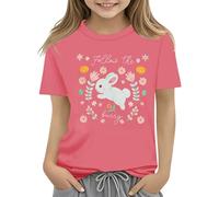 vaolkwsacz T-shirt pour enfants Easter Bunny avec œufs colorés et design T-shirt doux pour filles T-shirt d'anniversaire confortable et élégant 1 an avec nom, Rose, 4-5 ans