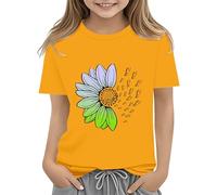 vaolkwsacz T-shirt pour filles Tournesols Mignon Graphique Graphique T-shirts Amples Col Rond Manches Courtes Casual Tops Chemises Filles 86, jaune, 4-5 ans