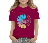 vaolkwsacz T-shirt tournesol pour fille - Motif floral mignon - T-shirt ample - Col rond - Manches courtes - Décontracté - Garçon 1., Bordeaux, 10-11Years