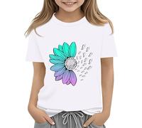 vaolkwsacz T-shirt Tournesols Filles Fleurs Mignon Graphique T-shirts Amples Col Rond Manches Courtes Casual Tops S Shirt Fille 128, Blanc., 3-4 ans