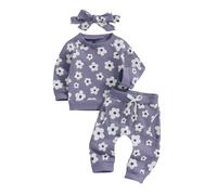 vaolkwsacz Vêtements d'hiver pour bébé fille - Pull pour nouveau-né - T-shirt + pantalon - 3 pièces - Vêtements d'hiver pour fille, lilas, 18-24 mois