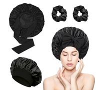 vaolmlop 2 Paires Bonnet Satin Cheveux Nuit,Bonnet En Satin,Bonnet Soie Cheveux Nuit Bonnet Cheveux Nuit Pour Femmes Cheveux Longs Cheveux Bouclés,Large Bande Ajustable(Noir)