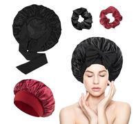 vaolmlop 2 Paires Bonnet Satin Cheveux Nuit,Bonnet En Satin,Bonnet Soie Cheveux Nuit Bonnet Cheveux Nuit Pour Femmes Cheveux Longs Cheveux Bouclés,Large Bande Ajustable(Noir+rouge)