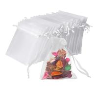 vaolmlop Lot De 100 Blanc Sachets En Organza,10 * 12 Cm,Pochette Cadeau En Organza Avec Cordon De Serrage En Satin,Pochette Cadeau,Sachets De Mariage,Faveur De Mariage