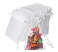 vaolmlop Lot De 100 Blanc Sachets En Organza,10 * 15 Cm,Petits Sacs Cadeaux Avec Cordon De Serrage - Pour Mariage,Pochette Cadeau,Sachets De Mariage,Cadeaux De Noël, Bonbons
