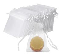 vaolmlop Lot De 100 Blanc Sachets En Organza,7 X 9 Cm,Petits Sacs Cadeaux Avec Cordon De Serrage,Pour Bonbons,Sachets De Mariage,Bijoux