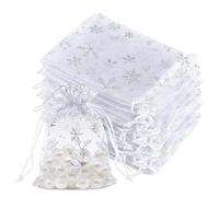 vaolmlop Lot de 60 blanc sachets en organza,Avec Motif Flocon de Neige, 7 x 9 cm, pochette cadeau en organza, pochette cadeau,lavande sachets de mariage,faveur de mariage