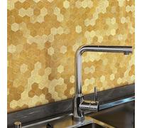 VAOVI Carreaux autocollants métalliques dorés pour revêtement de cuisine, autocollants dorés autoadhésifs 3D, panneaux muraux en mosaïque métallique résistants à la chaleur (Hexagone, 10 feuilles)