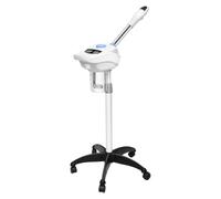 Vapeur verticale pour le visage avec base à rouleau, brume chaude à ozone avec support réglable en hauteur, convient pour le salon, la maison et les soins de beauté, blanc