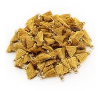 VAPKER Lot de 100 mini pompons dorés faits à la main avec anneau ouvert doré pour boucles d'oreilles, bijoux, colliers, accessoires de bricolage - 2 cm