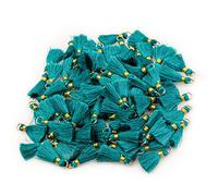VAPKER Lot de 100 mini pompons faits à la main avec anneau ouvert doré pour boucles d'oreilles, bijoux, colliers, accessoires de bricolage - Turquoise foncé - 2 cm