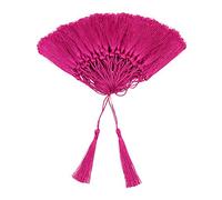 VAPKER Lot de 100 pompons doux et soyeux faits à la main en fil dentaire avec boucle (5 cm) - pour la fabrication de bijoux, projets de bricolage, marque-pages - Rose foncé - 13 cm