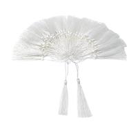 VAPKER Lot de 100 pompons doux et soyeux faits à la main en fil dentaire avec boucle (5 cm) - pour la fabrication de bijoux, projets de bricolage, marque-pages - Blanc - 13 cm