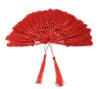 VAPKER Lot de 100 pompons doux et soyeux faits à la main en fil dentaire avec boucle (5 cm) - pour la fabrication de bijoux, projets de bricolage, marque-pages - Rouge - 13 cm