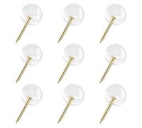 VAPKER Lot de 150 punaises à tête ronde de 9,5 mm en or avec pointe en acier doré et tête en plastique transparent pour photos, affiches, documents