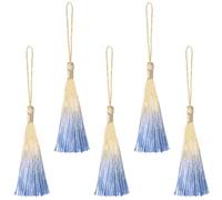 VAPKER Lot de 20 mini pompons en fil doux et soyeux faits à la main avec boucle pour cordon - Pour marque-pages, loisirs créatifs et fabrication de bijoux - Jaune et bleu - 13 cm