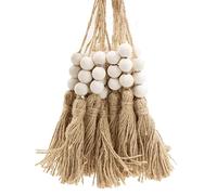 VAPKER Lot de 20 pompons en bois de jute naturel avec 3 perles en bois pour décorations et fêtes