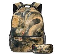 VAPOKF Ancient Dragon Ensemble sac d'école pleine lune pour adolescentes, filles, garçons, enfants, sac à dos avec trousse à crayons pour école primaire, secondaire et lycée, multicolore, Taille
