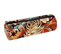 VAPOKF Auspicious Trousse à crayons en cuir synthétique avec imprimé fleurs de pivoine et dragons pour étudiants, trousse de maquillage pour femmes, filles, garçons, enfants, fournitures scolaires et