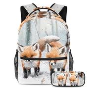 VAPOKF Baby Foxes Ensemble sac d'école pour adolescent, fille, garçon, enfant, sac à dos avec trousse à crayons pour école primaire, secondaire, lycée, multicolore, Taille unique, Ensemble cartable