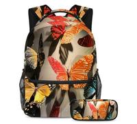 VAPOKF Beau sac d'école motif papillons et ombres pour adolescentes, filles, garçons, enfants, sac à dos avec trousse à crayons pour l'école primaire, secondaire et secondaire, multicolore, Taille