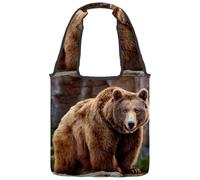 VAPOKF Big Brown Bear Sac fourre-tout en toile pour femme Grand sac de transport réutilisable pour l'école, le travail, le bureau, les voyages, le shopping décontracté