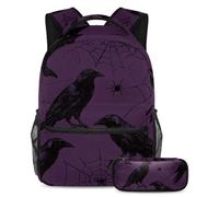 VAPOKF Black Crow Spider and Web Ensemble cartable pour adolescent, fille, garçon, enfant, sac à dos avec trousse à crayons pour école primaire, secondaire, lycée, multicolore, Taille unique, Ensemble