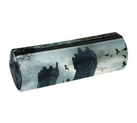 VAPOKF Black Crows Before Castle Trousse à crayons en cuir pour ranger des stylos, des pièces de monnaie, des cosmétiques, des fournitures de bureau ou des étudiants