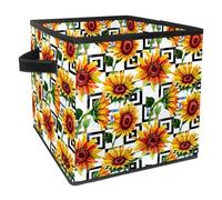 VAPOKF Boîte de rangement pliable en tissu cube avec poignées pour jouets, vêtements, livres, placard, chambre, maison - Tournesol vintage avec motif spirale