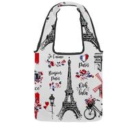 VAPOKF Bonjour Paris France Culture Sac fourre-tout en toile pour femme, grand sac de transport réutilisable, sac à bandoulière pour l'école, le travail, le bureau, les voyages, le shopping