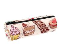 VAPOKF Cakes Candy Marshmallow and Coffee Barrel Trousse en cuir pour crayons, pièces de monnaie, maquillage pour étudiants, papeterie, école, bureau, multicolore, 20x6.3cm/7.9x2.5in, Trousse à