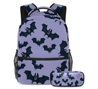 VAPOKF Cartable d'Halloween effrayante avec chauve-souris volante pour adolescentes, filles, garçons, enfants, sac à dos pour étudiant, sac à dos avec trousse à crayons pour primaire, secondaire,