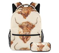 VAPOKF Cartable écossaise à motif vache Highland pour adolescentes, filles, garçons, enfants, sac à dos avec trousse à crayons pour l'école primaire, secondaire et lycée, multicolore, Taille unique,