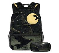 VAPOKF Cemetery Ravens Ensemble cartable pour adolescentes, filles, garçons, enfants, sac à dos avec trousse à crayons pour l'école primaire, secondaire, lycée, multicolore, Taille unique, Ensemble